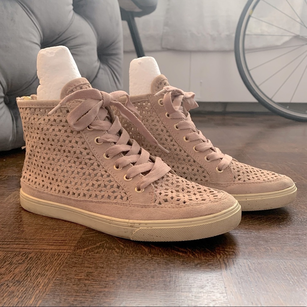 Blush coloured Lazer-cut suede “All-Star style” high top shoes